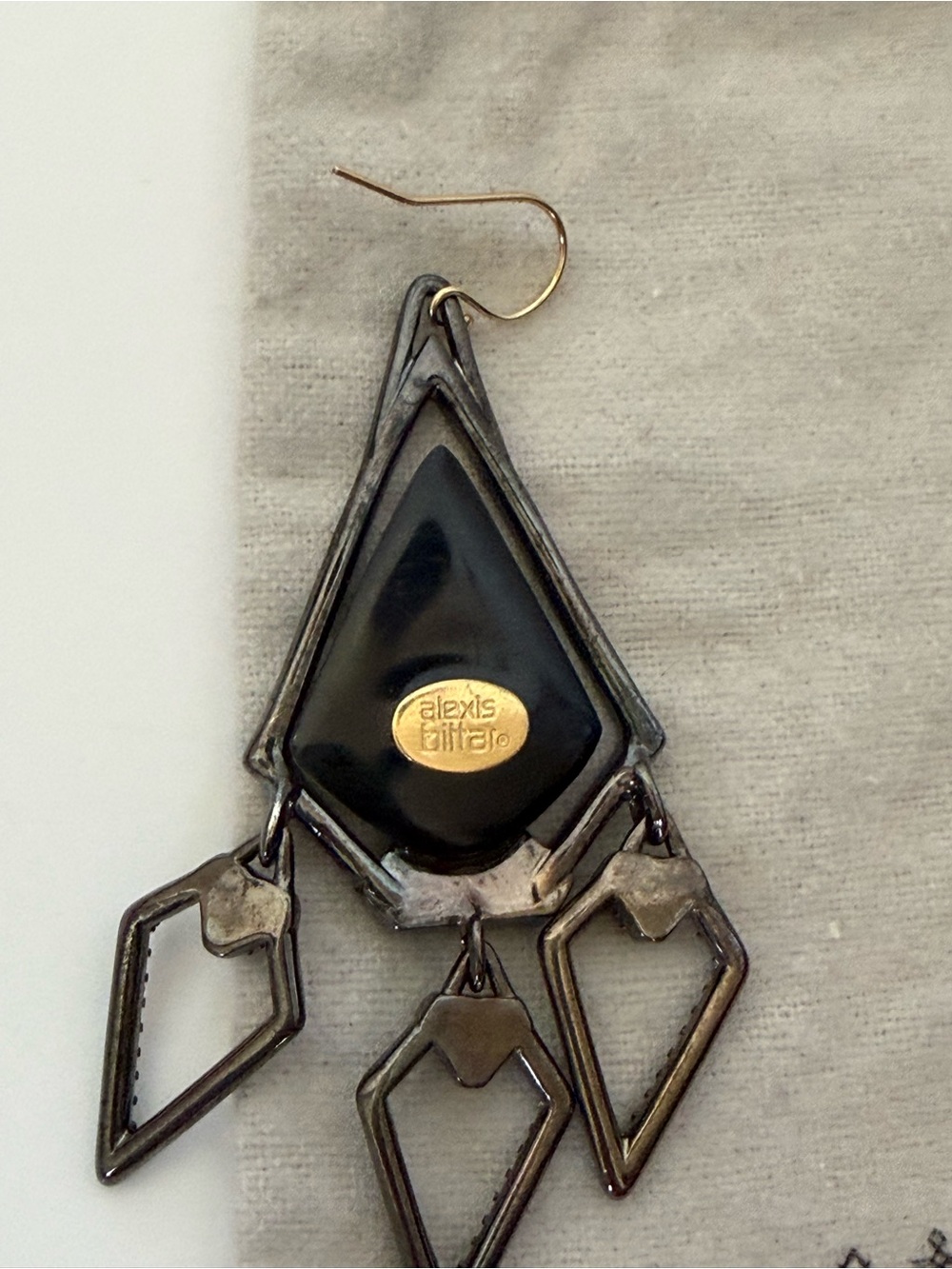 Alexis Bittar oxidized metal & crystal pave & mop Geometric Chandelier Earrings - Picture 6 of 6